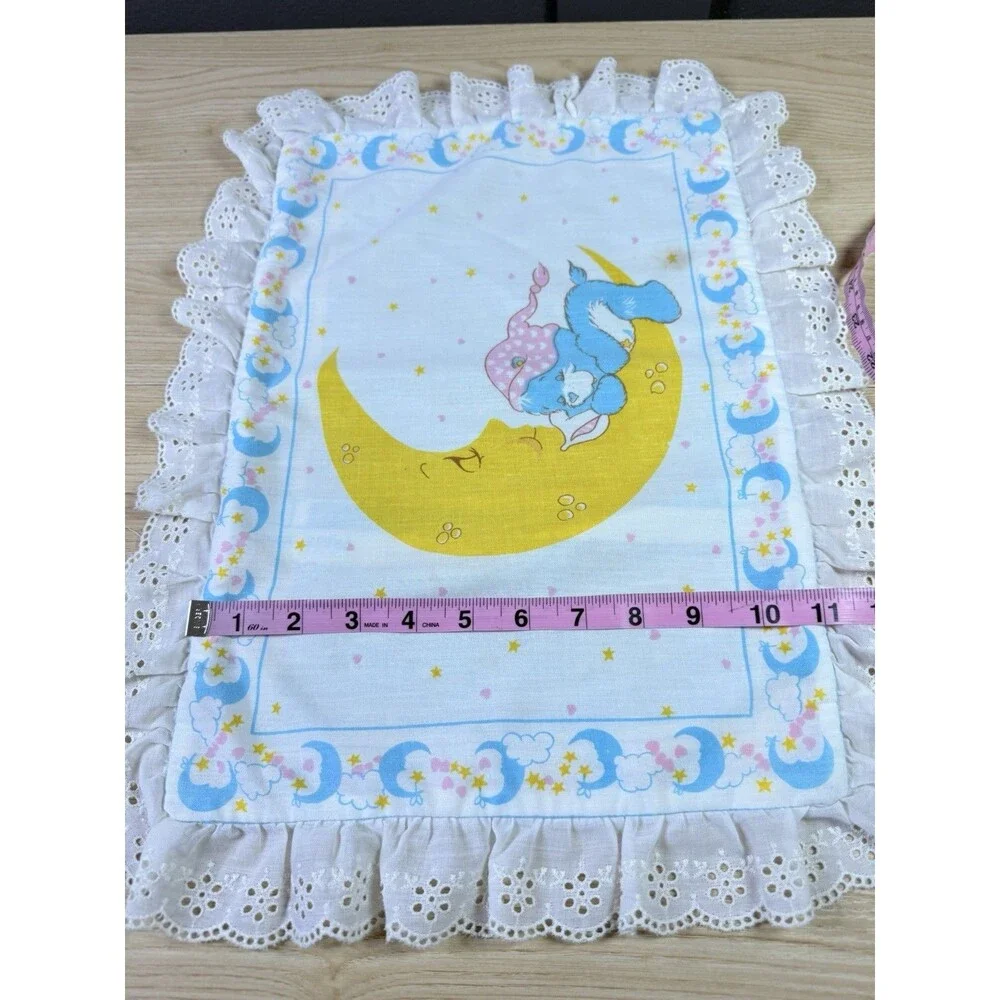 Vintage Care Bears Pillowcase Sham Bedtime Handmade Ruffle Trim 80s Celestial
